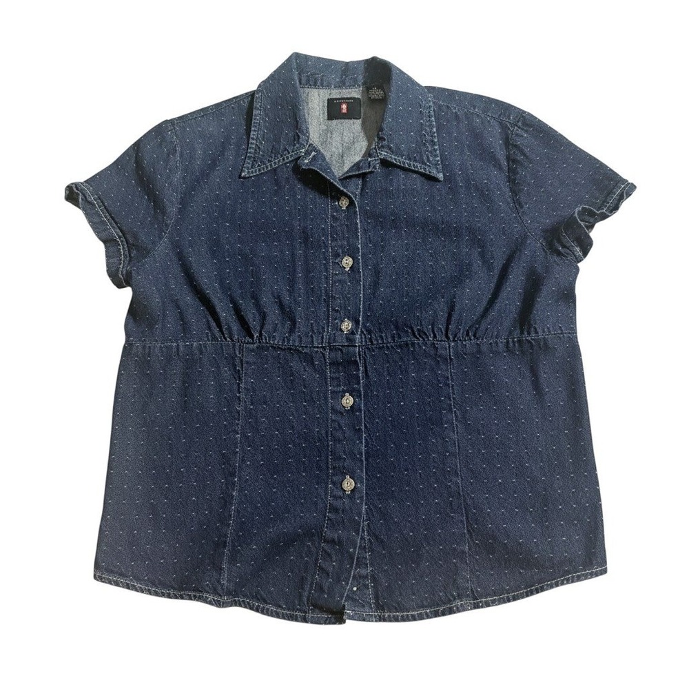 Levi's Denim Button Front Top Size M Blue Dotted Short Sleeve Empire Waist Shirt